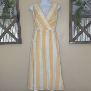 Christopher & Banks Yellow and White Sleeveless  Midi Dress